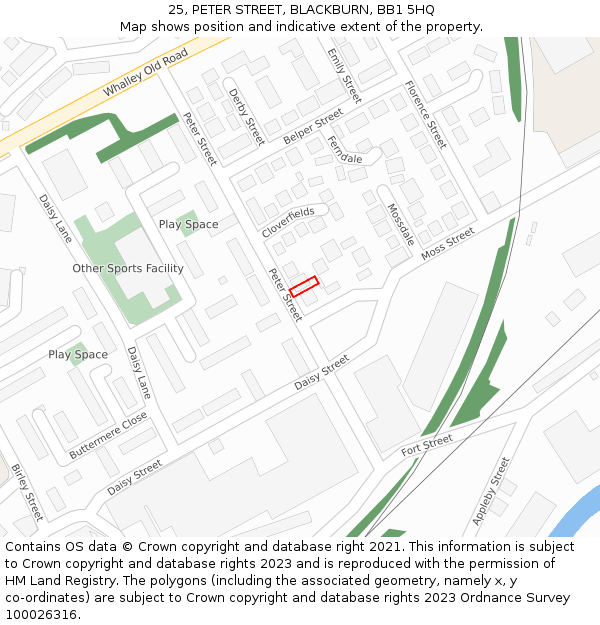 25, PETER STREET, BLACKBURN, BB1 5HQ: Location map and indicative extent of plot