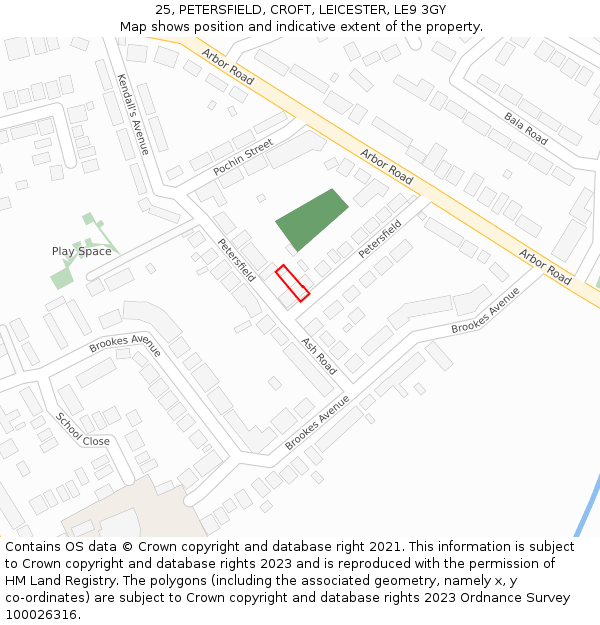 25, PETERSFIELD, CROFT, LEICESTER, LE9 3GY: Location map and indicative extent of plot