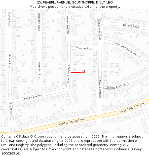25, PEVERIL AVENUE, SCUNTHORPE, DN17 1BG: Location map and indicative extent of plot
