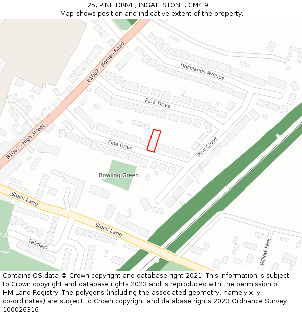 25, PINE DRIVE, INGATESTONE, CM4 9EF: Location map and indicative extent of plot