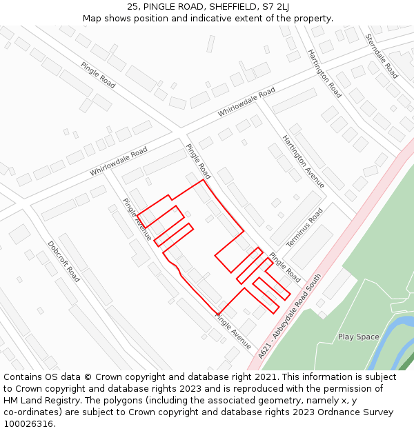 25, PINGLE ROAD, SHEFFIELD, S7 2LJ: Location map and indicative extent of plot