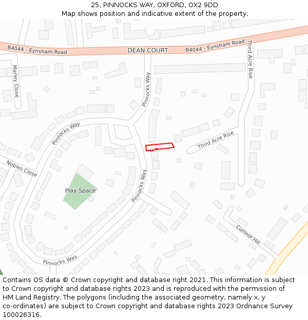 25, PINNOCKS WAY, OXFORD, OX2 9DD: Location map and indicative extent of plot