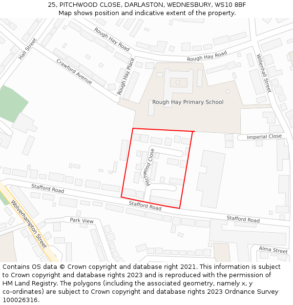 25, PITCHWOOD CLOSE, DARLASTON, WEDNESBURY, WS10 8BF: Location map and indicative extent of plot