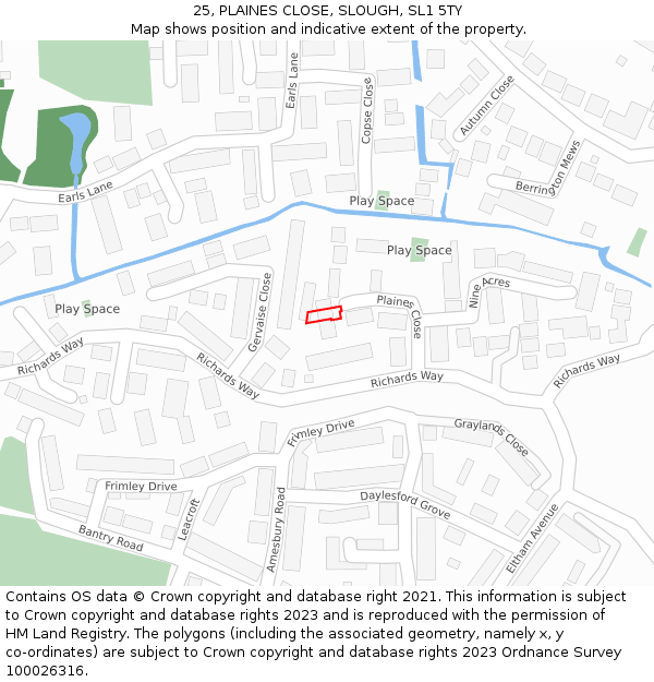 25, PLAINES CLOSE, SLOUGH, SL1 5TY: Location map and indicative extent of plot