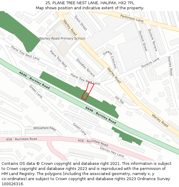 25, PLANE TREE NEST LANE, HALIFAX, HX2 7PL: Location map and indicative extent of plot