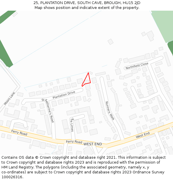 25, PLANTATION DRIVE, SOUTH CAVE, BROUGH, HU15 2JD: Location map and indicative extent of plot