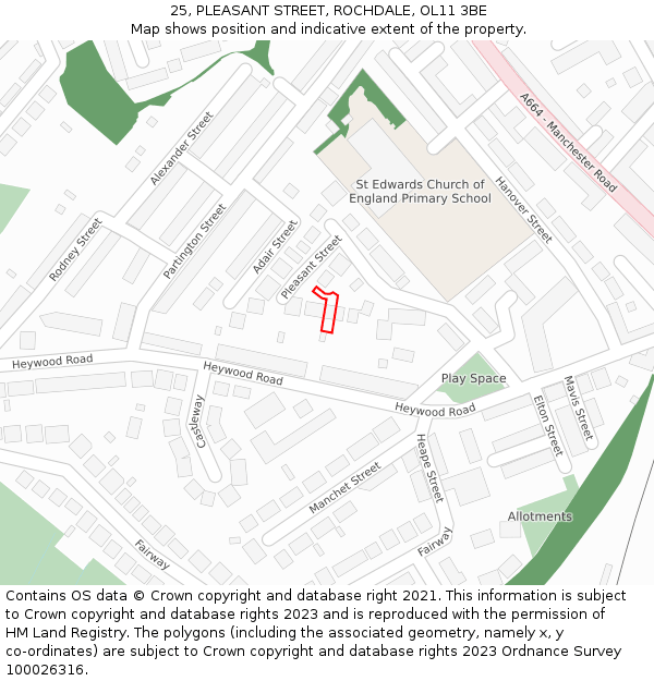 25, PLEASANT STREET, ROCHDALE, OL11 3BE: Location map and indicative extent of plot