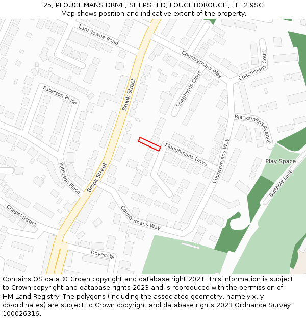 25, PLOUGHMANS DRIVE, SHEPSHED, LOUGHBOROUGH, LE12 9SG: Location map and indicative extent of plot