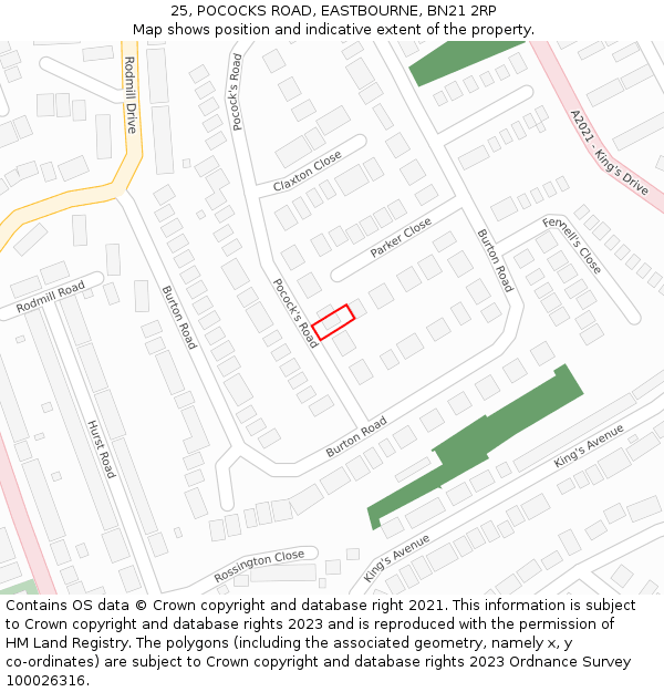 25, POCOCKS ROAD, EASTBOURNE, BN21 2RP: Location map and indicative extent of plot