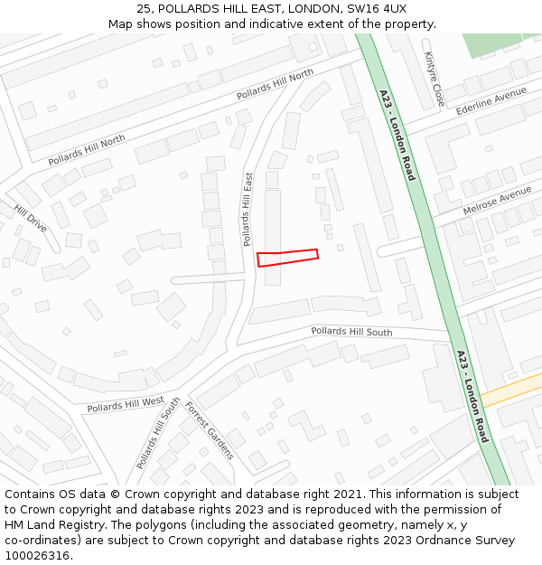 25, POLLARDS HILL EAST, LONDON, SW16 4UX: Location map and indicative extent of plot