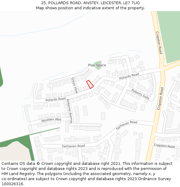 25, POLLARDS ROAD, ANSTEY, LEICESTER, LE7 7UG: Location map and indicative extent of plot