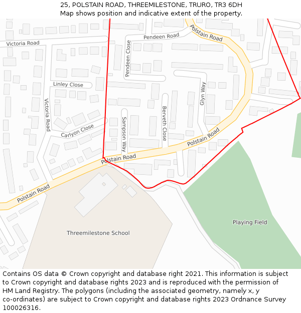 25, POLSTAIN ROAD, THREEMILESTONE, TRURO, TR3 6DH: Location map and indicative extent of plot
