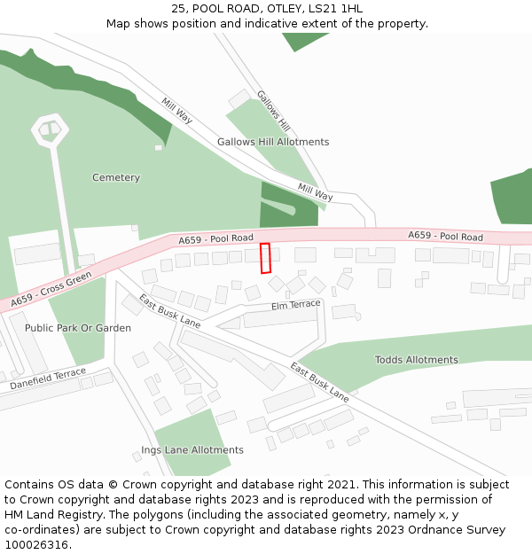 25, POOL ROAD, OTLEY, LS21 1HL: Location map and indicative extent of plot