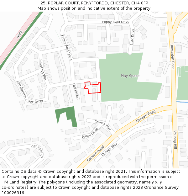 25, POPLAR COURT, PENYFFORDD, CHESTER, CH4 0FP: Location map and indicative extent of plot