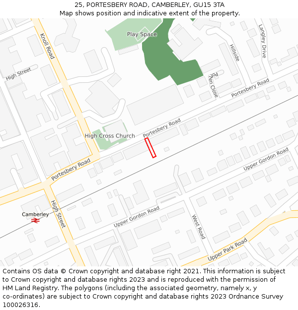 25, PORTESBERY ROAD, CAMBERLEY, GU15 3TA: Location map and indicative extent of plot