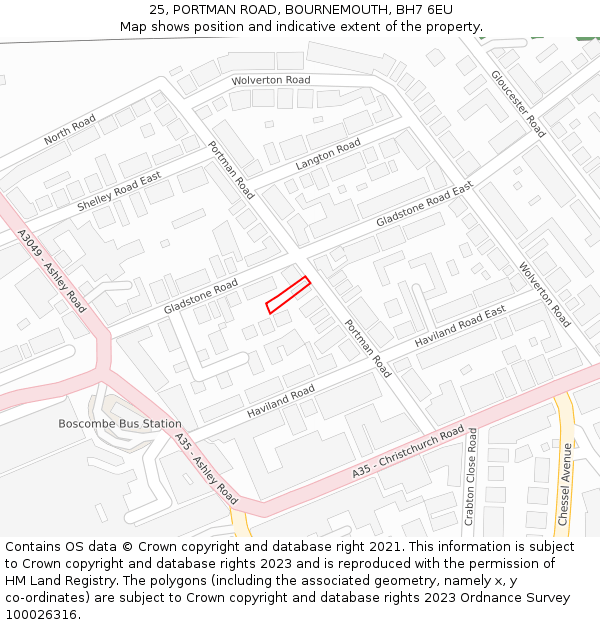 25, PORTMAN ROAD, BOURNEMOUTH, BH7 6EU: Location map and indicative extent of plot