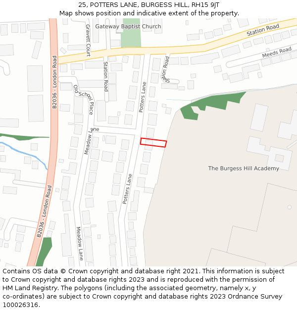 25, POTTERS LANE, BURGESS HILL, RH15 9JT: Location map and indicative extent of plot