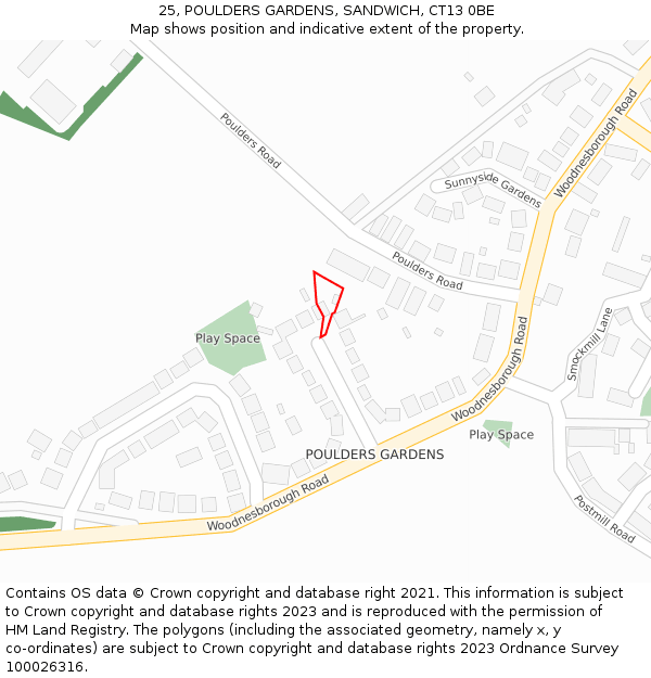 25, POULDERS GARDENS, SANDWICH, CT13 0BE: Location map and indicative extent of plot