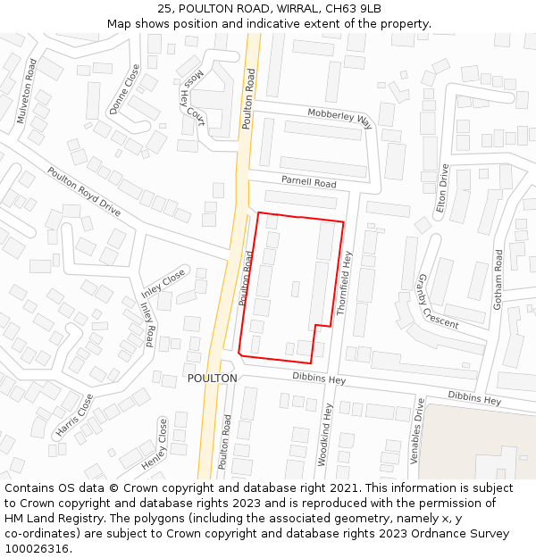 25, POULTON ROAD, WIRRAL, CH63 9LB: Location map and indicative extent of plot