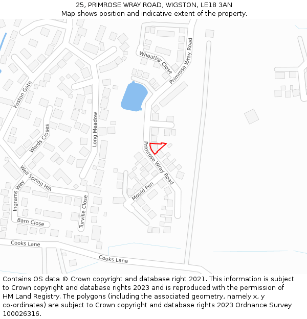 25, PRIMROSE WRAY ROAD, WIGSTON, LE18 3AN: Location map and indicative extent of plot