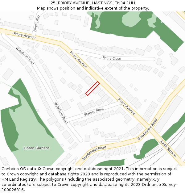 25, PRIORY AVENUE, HASTINGS, TN34 1UH: Location map and indicative extent of plot