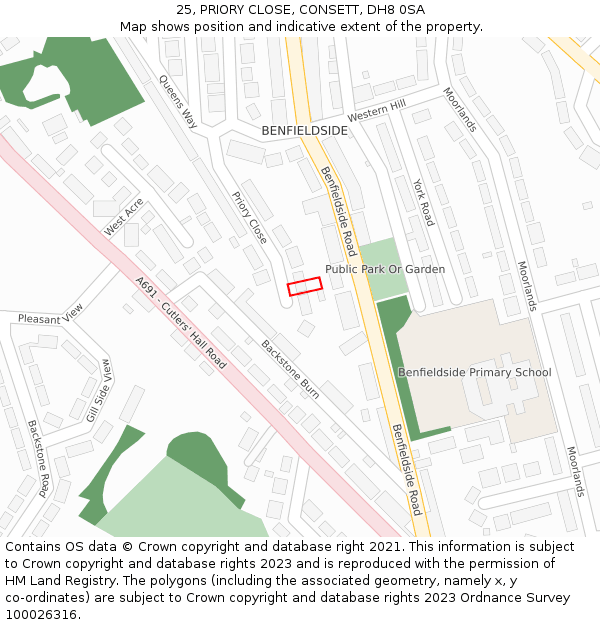 25, PRIORY CLOSE, CONSETT, DH8 0SA: Location map and indicative extent of plot