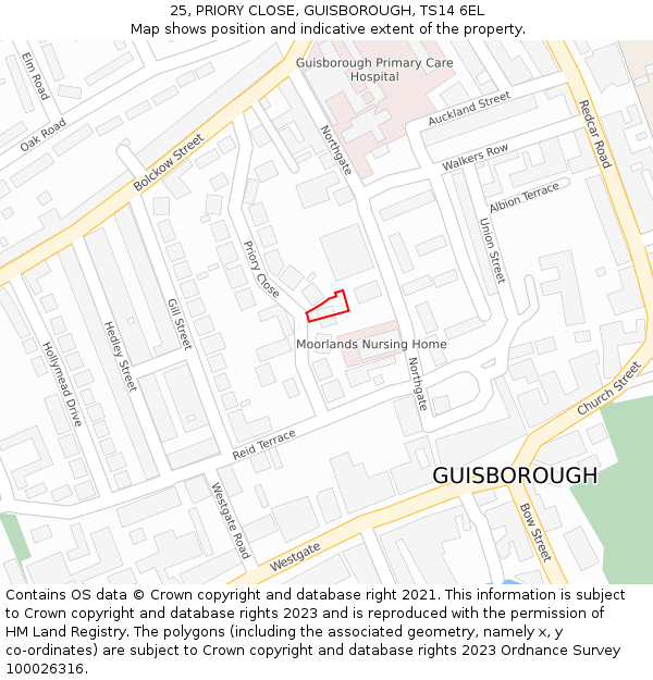 25, PRIORY CLOSE, GUISBOROUGH, TS14 6EL: Location map and indicative extent of plot