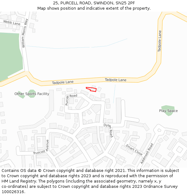 25, PURCELL ROAD, SWINDON, SN25 2PF: Location map and indicative extent of plot