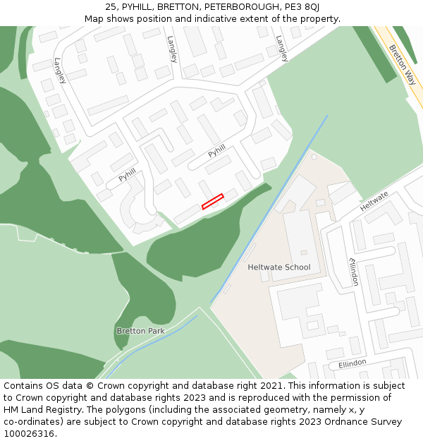 25, PYHILL, BRETTON, PETERBOROUGH, PE3 8QJ: Location map and indicative extent of plot