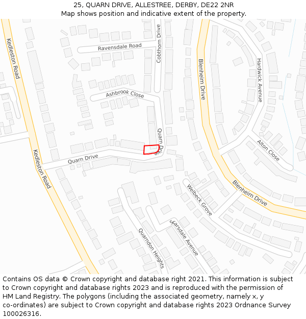 25, QUARN DRIVE, ALLESTREE, DERBY, DE22 2NR: Location map and indicative extent of plot