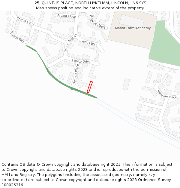 25, QUINTUS PLACE, NORTH HYKEHAM, LINCOLN, LN6 9YS: Location map and indicative extent of plot