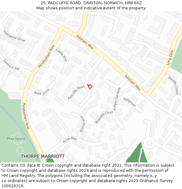 25, RADCLIFFE ROAD, DRAYTON, NORWICH, NR8 6XZ: Location map and indicative extent of plot