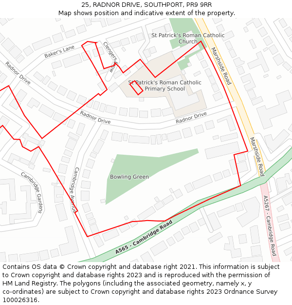 25, RADNOR DRIVE, SOUTHPORT, PR9 9RR: Location map and indicative extent of plot