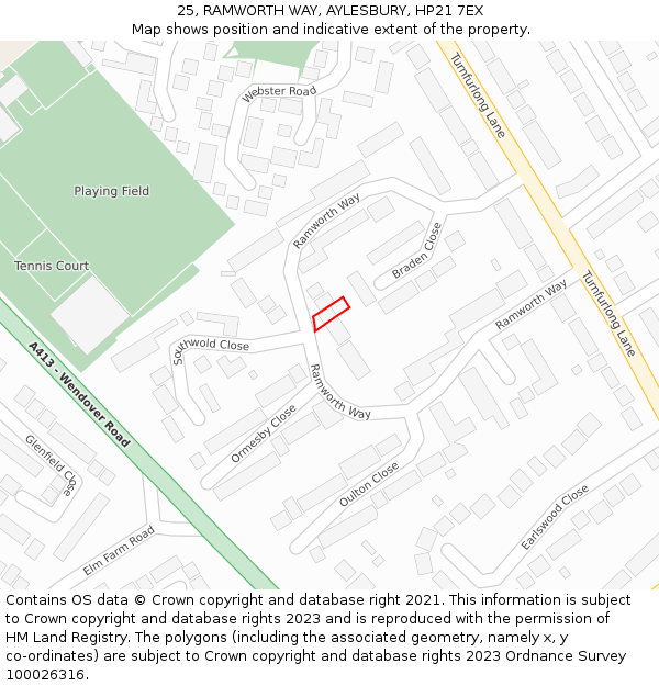 25, RAMWORTH WAY, AYLESBURY, HP21 7EX: Location map and indicative extent of plot