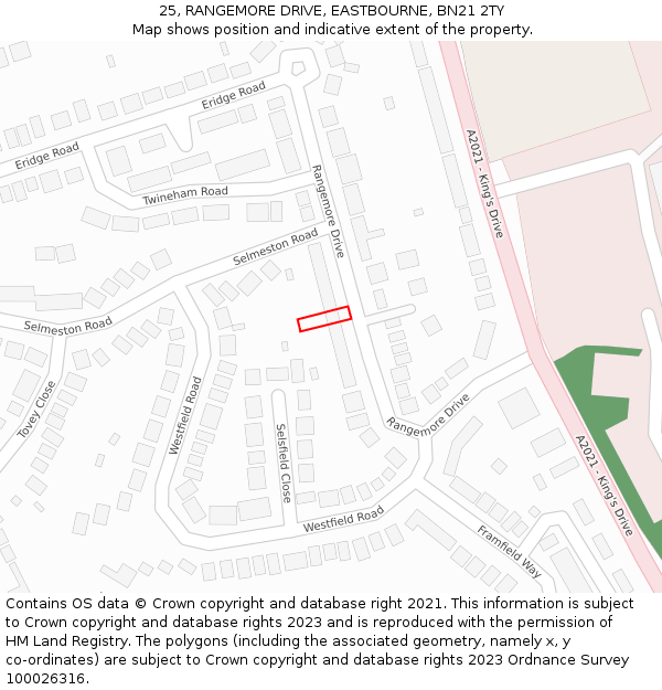 25, RANGEMORE DRIVE, EASTBOURNE, BN21 2TY: Location map and indicative extent of plot