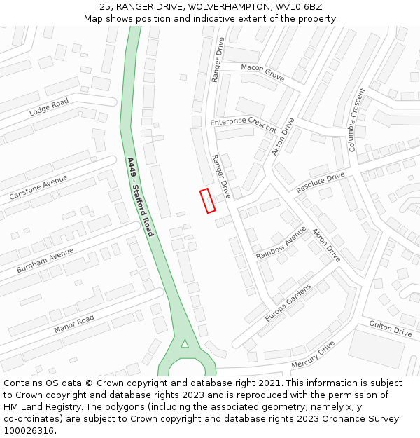 25, RANGER DRIVE, WOLVERHAMPTON, WV10 6BZ: Location map and indicative extent of plot