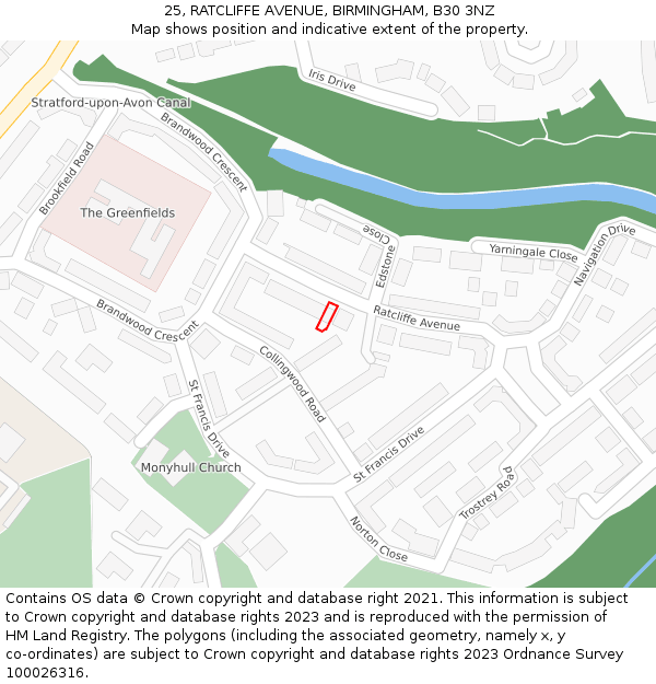 25, RATCLIFFE AVENUE, BIRMINGHAM, B30 3NZ: Location map and indicative extent of plot