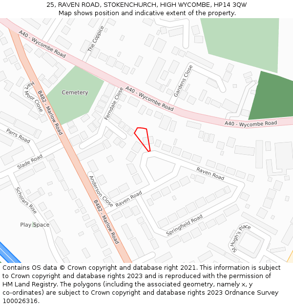 25, RAVEN ROAD, STOKENCHURCH, HIGH WYCOMBE, HP14 3QW: Location map and indicative extent of plot