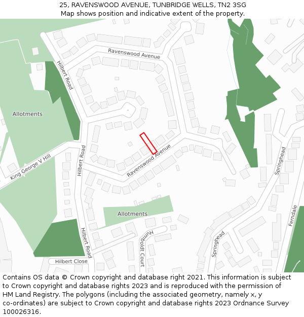 25, RAVENSWOOD AVENUE, TUNBRIDGE WELLS, TN2 3SG: Location map and indicative extent of plot