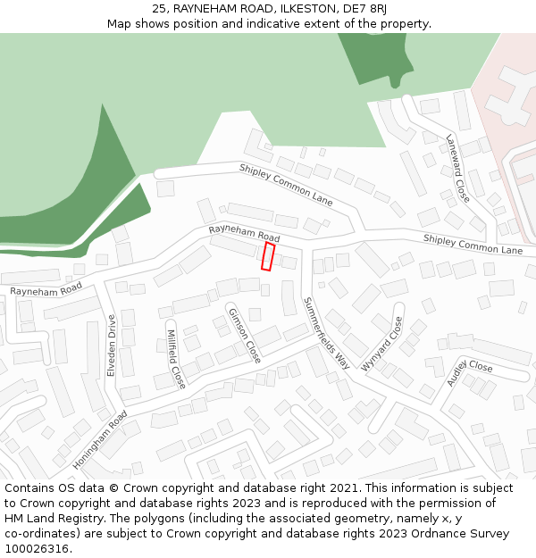 25, RAYNEHAM ROAD, ILKESTON, DE7 8RJ: Location map and indicative extent of plot