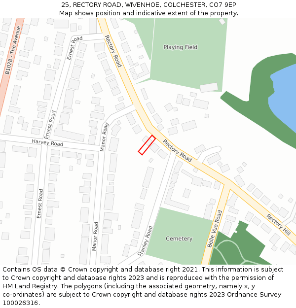 25, RECTORY ROAD, WIVENHOE, COLCHESTER, CO7 9EP: Location map and indicative extent of plot