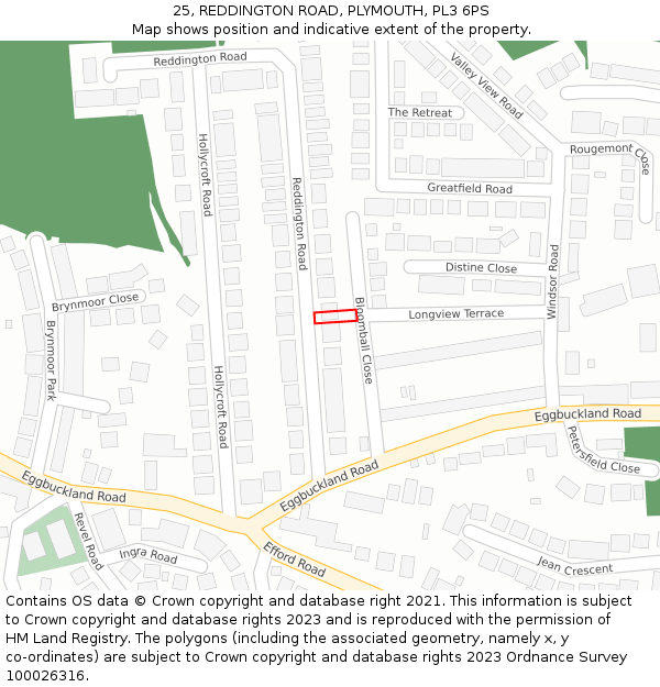 25, REDDINGTON ROAD, PLYMOUTH, PL3 6PS: Location map and indicative extent of plot