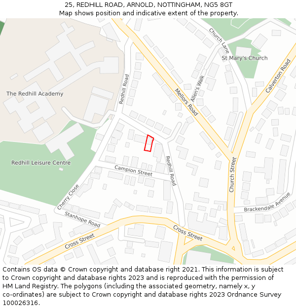 25, REDHILL ROAD, ARNOLD, NOTTINGHAM, NG5 8GT: Location map and indicative extent of plot