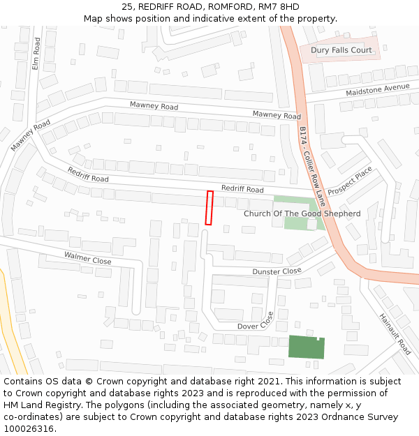 25, REDRIFF ROAD, ROMFORD, RM7 8HD: Location map and indicative extent of plot