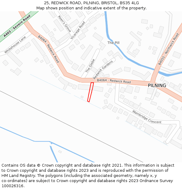 25, REDWICK ROAD, PILNING, BRISTOL, BS35 4LG: Location map and indicative extent of plot