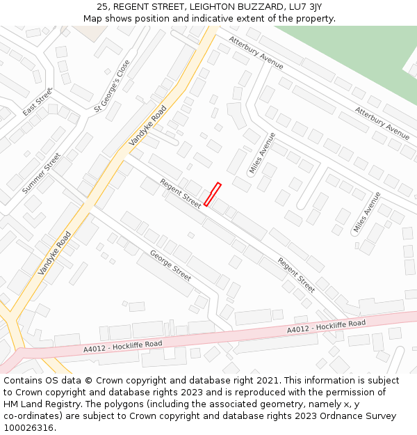 25, REGENT STREET, LEIGHTON BUZZARD, LU7 3JY: Location map and indicative extent of plot