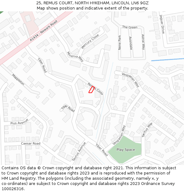 25, REMUS COURT, NORTH HYKEHAM, LINCOLN, LN6 9GZ: Location map and indicative extent of plot