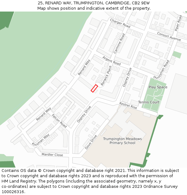 25, RENARD WAY, TRUMPINGTON, CAMBRIDGE, CB2 9EW: Location map and indicative extent of plot