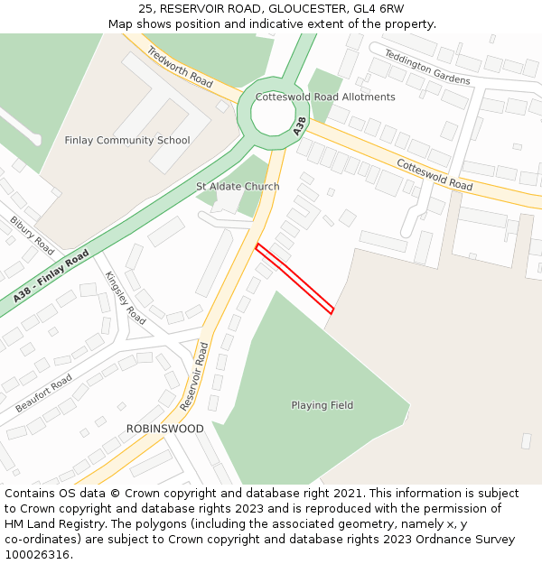 25, RESERVOIR ROAD, GLOUCESTER, GL4 6RW: Location map and indicative extent of plot