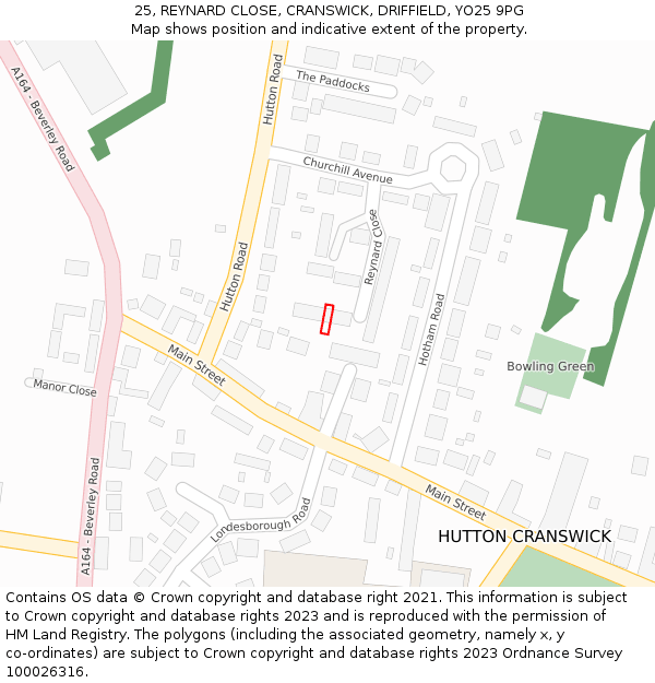 25, REYNARD CLOSE, CRANSWICK, DRIFFIELD, YO25 9PG: Location map and indicative extent of plot